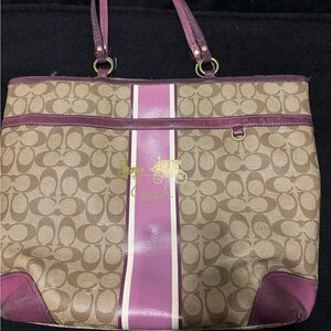 Coach Signature Brown and Pink Tote Bag